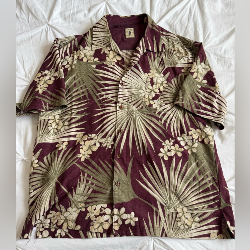 Jamaica Jaxx Maroon and Olive Floral Men's Shirt